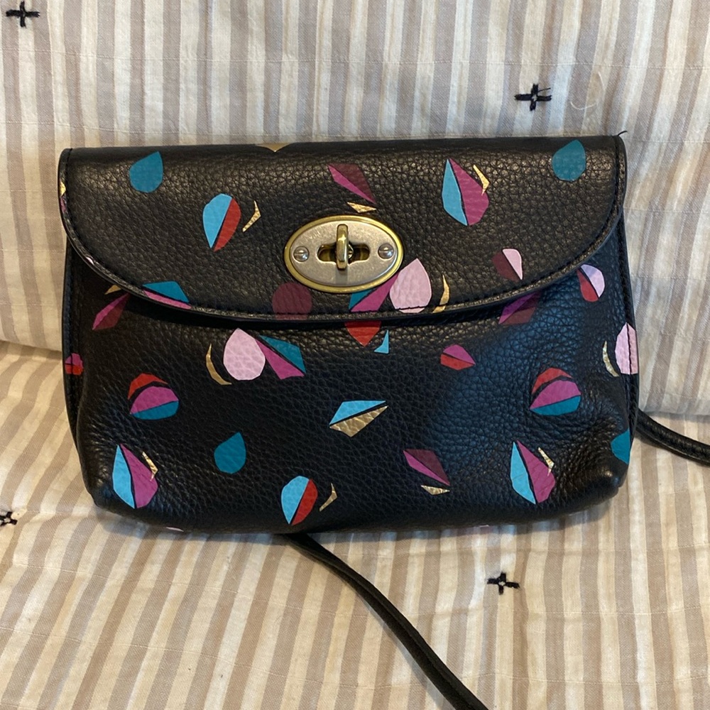 FOSSIL Monica black multi leather geometric pattern crossbody
